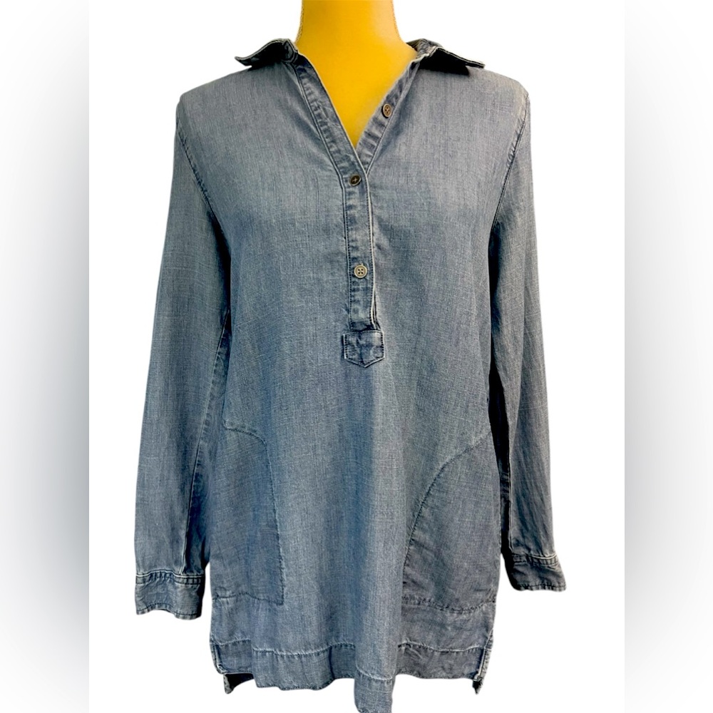 J. Jill Women’s Denim Shirt Blouse Chambray Tunic Top  oversized SIZE XS